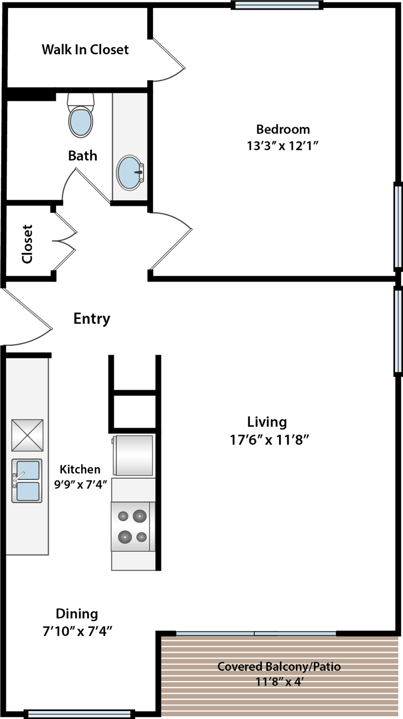 floor plan of one bedroom apartment